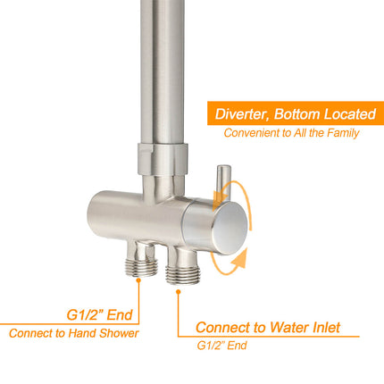 Brushed Nickel Round 12" Rain Head Shower Single Mode Handheld Sliding Rail Arm Mixer 2in1 Set.