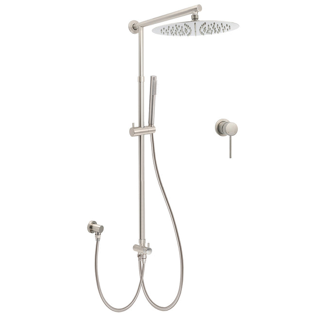 Brushed Nickel 2in1 Set Round 12" Rain Head Shower Single Mode Handheld Sliding RailWall Mixer.