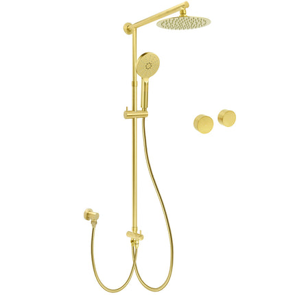 WELS Brushed Gold 2in1 Shower 8" Round Head Set 3 Mode Handheld Rose Sliding Rail Twin Taps.