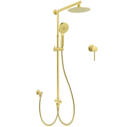 WELS Brushed Gold Shower 8" Round Head 3 Mode Handheld Rose Sliding Rail Mixer Dual Set.