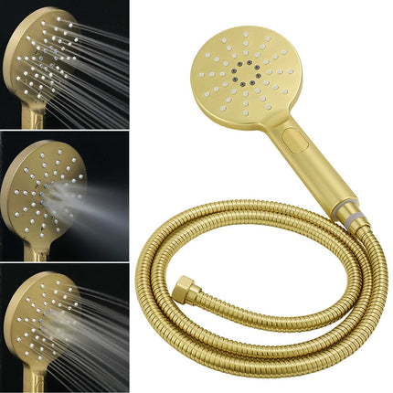 WELS Brushed Gold Shower 8" Round Head 3 Mode Handheld Rose Sliding Rail Mixer Dual Set.