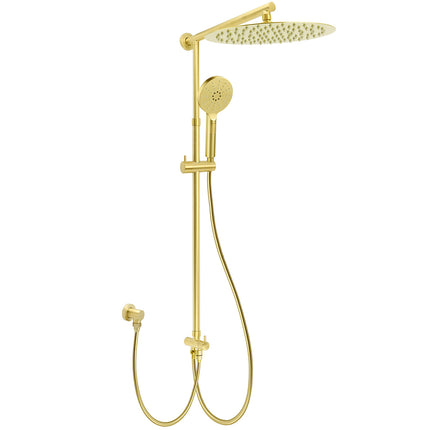 WELS Brushed Gold Large Round Shower 12" Head 3 Mode Handheld Rose Sliding Rail Arm Set.