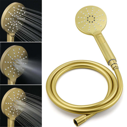 WELS Brushed Gold Rain Shower 12" Head 3 Mode Handheld Rose Sliding Rail Round Taps Set.