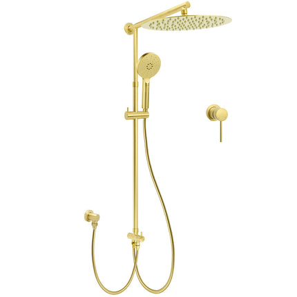 Brushed Gold 12" Large Shower Head 3 Mode Handheld Rose Sliding Rail Arm Round Mixer Set.