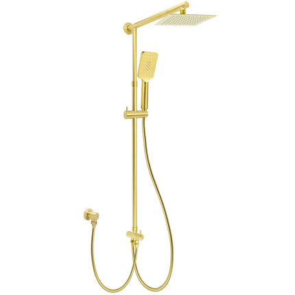Brushed Gold Square 8" Rain Shower Head 3 Mode Handheld Sliding Rail Arm Dual Diverter Set.