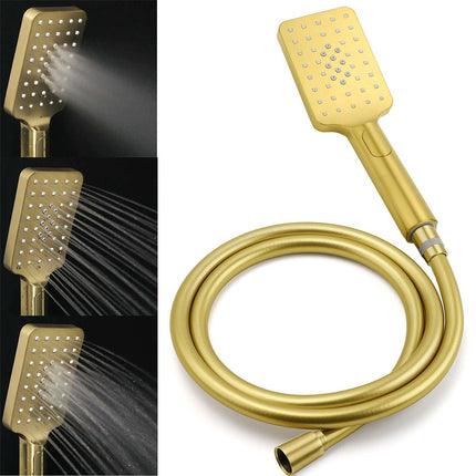 WELS Brushed Gold Square 8" Rain Shower Head 3 Mode Handheld Sliding Rail Arm Dual Mixer Set.