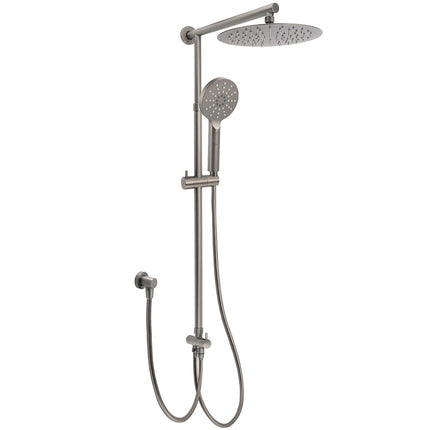 WELS Gun Metal Dual Round Shower 10" Rain Head 3 Mode Handheld Sliding Rail Diverter Set.