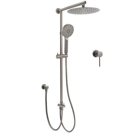Gun Metal Round Shower 2in1 Set 10" Rain Head 3 Modes Handheld Sliding Rail Small Face Mixer.