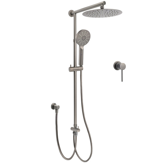 Gun Metal Round Shower 2in1 Set 10" Rain Head 3 Modes Handheld Sliding Rail Small Face Mixer.