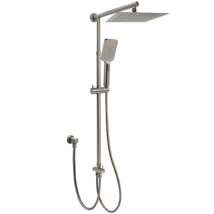 WELS Gun Metal 2in1 Shower Set Square 10" Rain Head Handheld Adjustable Silde Rail Combo.