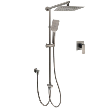 WELS Gun Metal 2in1 Shower Set Square 10" Rain Head Handheld Silde Rail Hot Cold Mixer.