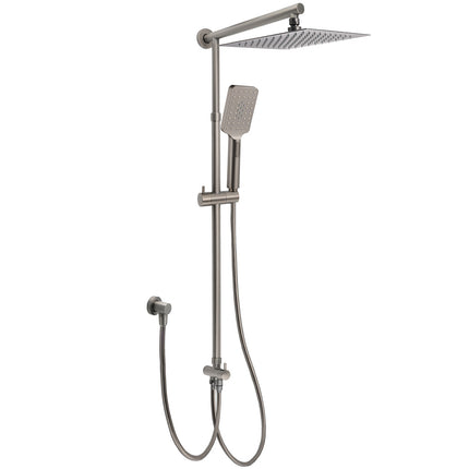 WELS Gun Metal 2in1 Shower Set Square 12" Rainfall Head Handheld Adjustable Silde Rail Combo.
