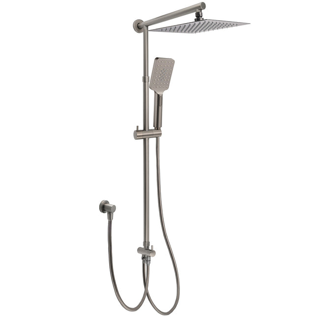 WELS Gun Metal 2in1 Shower Set Square 12" Rainfall Head Handheld Adjustable Silde Rail Combo.