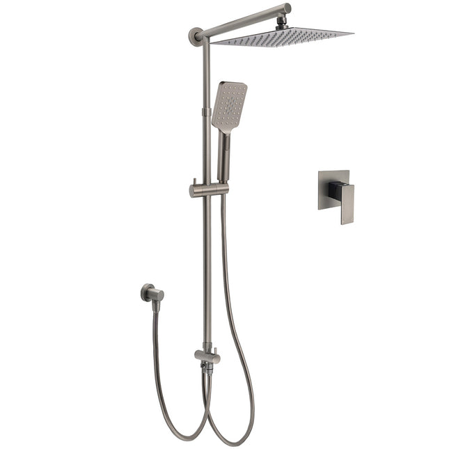 WELS Gun Metal 2in1 Shower Set Square 12" Rain Head 3 Modes Handheld Silde Rail Hot Cold Mixer.