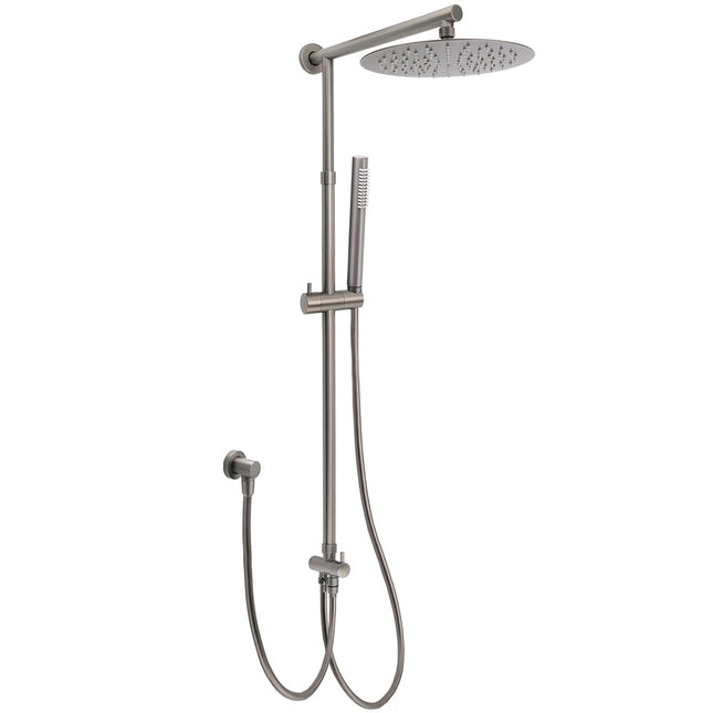 WELS Gun Metal Dual Round Shower 10" Rain Head Stainless Steel Handheld Sliding Rail Diverter Set.