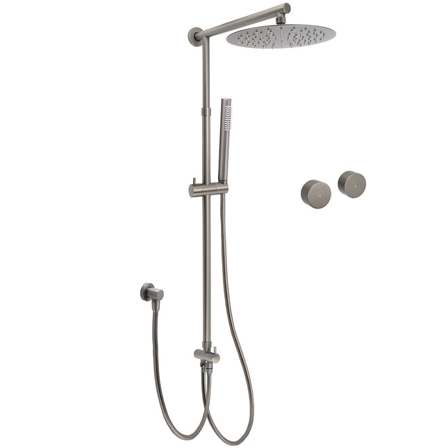 WELS Gun Metal Dual Round Shower Head 10" Rain Head Stainless Steel Handheld Sliding Rail Diverter Set.