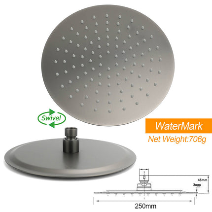 WELS Gun Metal Dual Round Shower Head 10" Rain Head Stainless Steel Handheld Sliding Rail Diverter Set.