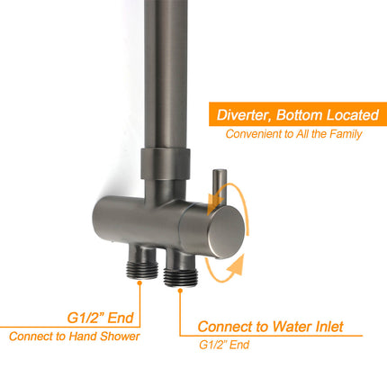 WELS Gun Metal Dual Round Shower Head 10" Rain Head Stainless Steel Handheld Sliding Rail Diverter Set.