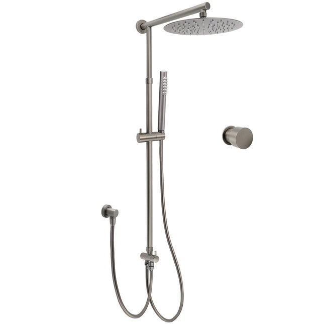WELS Gun Metal 2in1 Round Shower 10" Rain Head Stngle Mode Handheld Sliding Rail Arm Mixer Set.