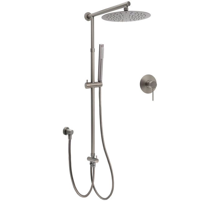 WELS Gun Metal Double Round Shower 10" Rain Head Metal Handheld Sliding Rail Mixer Valve Set.