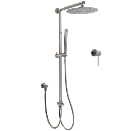 WELS Gun Metal 2in1 Round Shower Set 10" Rain Head Metal Handheld Sliding Rail Small Face Mixer.