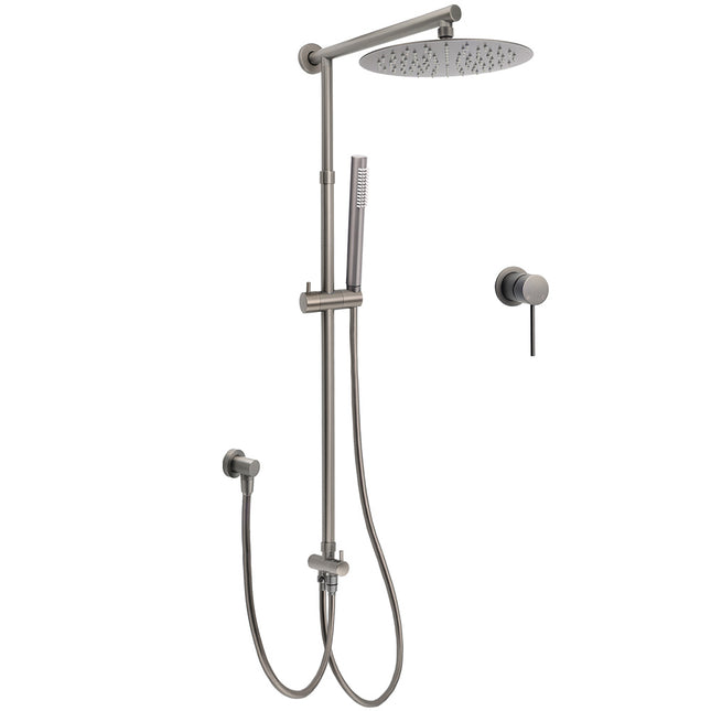 WELS Gun Metal 2in1 Round Shower Set 10" Rain Head Metal Handheld Sliding Rail Small Face Mixer.