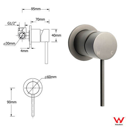 WELS Gun Metal 2in1 Round Shower Set 10" Rain Head Metal Handheld Sliding Rail Small Face Mixer.