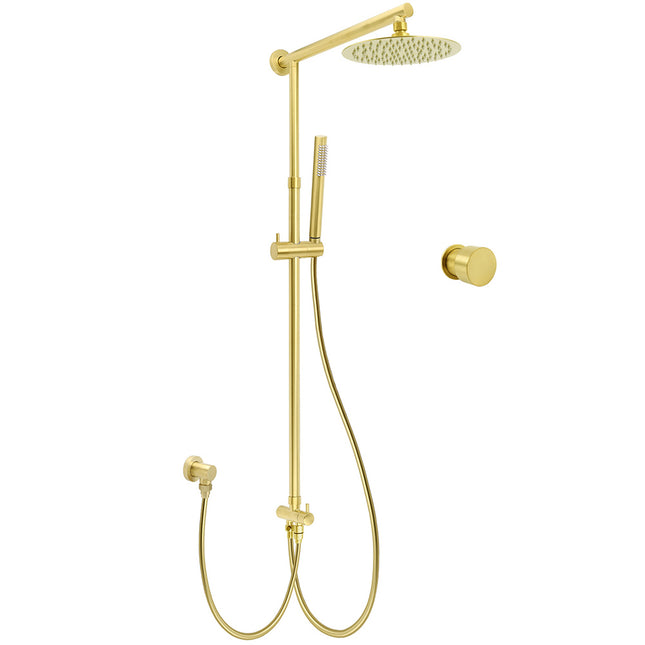 WELS Brushed Gold 2in1 Shower Set 8" Round Head Metal Handheld Rose Sliding Rail Mixer Valve.