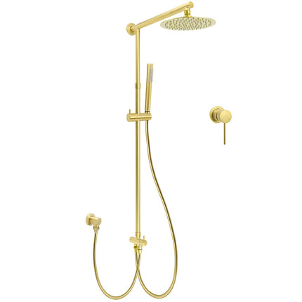 Brushed Gold Twin Shower 8" Round Head Single Mode Handheld Rose Sliding Rail Small Face Mixer Set.