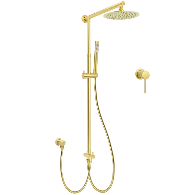 Brushed Gold Twin Shower 8" Round Head Single Mode Handheld Rose Sliding Rail Small Face Mixer Set.