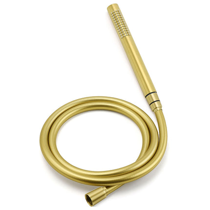 Brushed Gold Dual Round Shower 12" Top Head Simple Stick Handheld Sliding Rail Arm Mixer Valve.