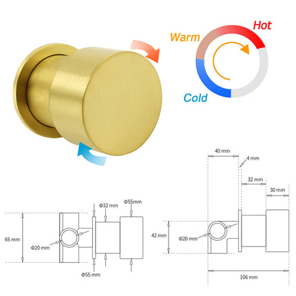 Brushed Gold Dual Round Shower 12" Top Head Simple Stick Handheld Sliding Rail Arm Mixer Valve.