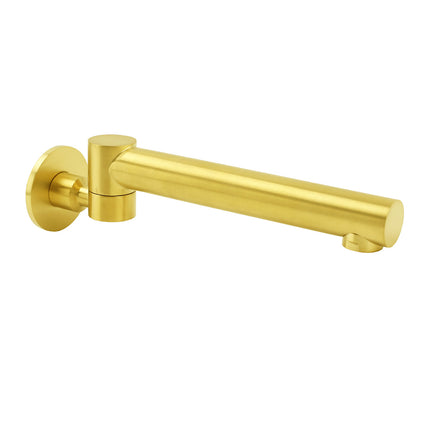 Brushed Gold Round Basin Wall Mounted Faucet Outlet Swivel Bathtub Stainless Steel Spout.