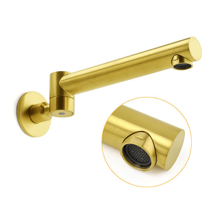 Brushed Gold Round Basin Wall Mounted Faucet Outlet Swivel Bathtub Stainless Steel Spout.