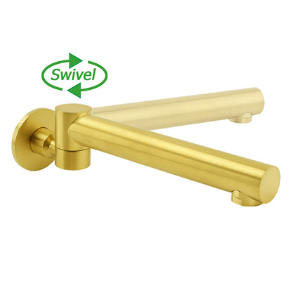 Brushed Gold Round Basin Wall Mounted Faucet Outlet Swivel Bathtub Stainless Steel Spout.