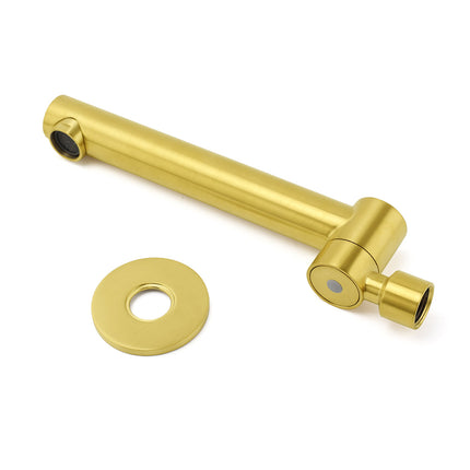 Brushed Gold Round Basin Wall Mounted Faucet Outlet Swivel Bathtub Stainless Steel Spout.