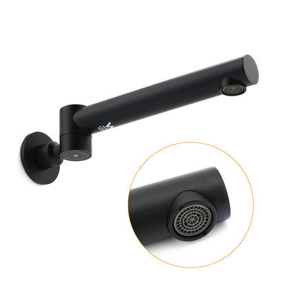 Matt Black Round Basin Wall Mounted Spout Faucet Outlet 180° Swivel Tap Watermark.