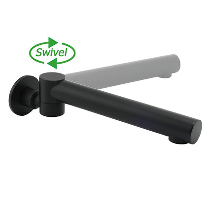 Matt Black Round Basin Wall Mounted Spout Faucet Outlet 180° Swivel Tap Watermark.