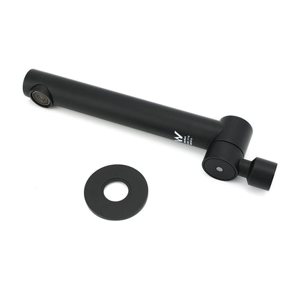 Matt Black Round Basin Wall Mounted Spout Faucet Outlet 180° Swivel Tap Watermark.