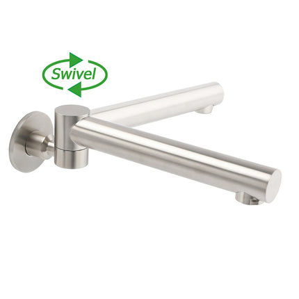 Brushed Nickel Round Basin Wall Mounted Faucet Outlet 180 Swivel Vanity Bathtub Spout.