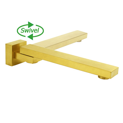 Brushed Gold Square Stainless Steel 180 Swivel Bathtub Faucet Water Outlet Spout.