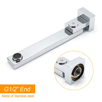 Chrome Square Stainless Steel Shower Bathtub Water Spout Faucet Outlet Tap 180° Swivel Set.