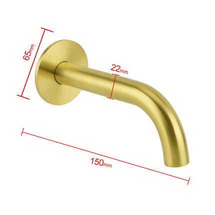 Brushed Gold 150mm Round Curve Faucet Outlet Bathroom Tub Water Filler Spout Set.
