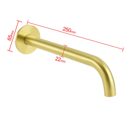 Brushed Gold Round 250mm Spout For Bathroom Tub Wall Mounted Water Filler Outlet.