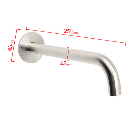 Brushed Nickel Round 250mm Long Spout Bath Tub Wall Mounted Water Filler Outlet.