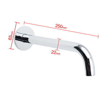 Polisehd Chrome Round 250mm Long Water Filler Spout Bath Tub Wall Mounted Outlet.