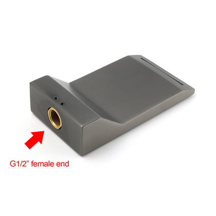 Gun Metal Grey Square Stainless Steel Bathtub Flat Spout Waterfall Filler Outlet.