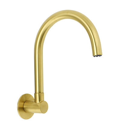 Brushed Gold Bath Tub Filler Round Gooseneck Arm Faucet Water Outlet Wall Spout.