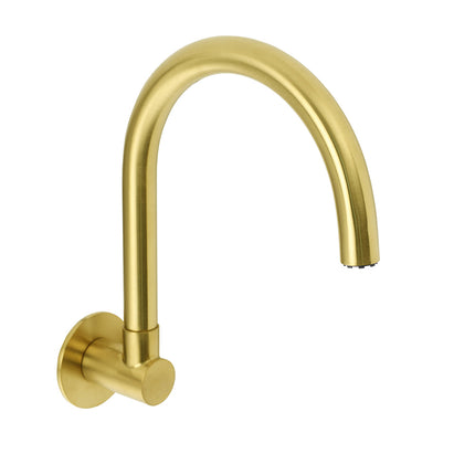 Brushed Gold Bath Tub Filler Round Gooseneck Arm Faucet Water Outlet Wall Spout.