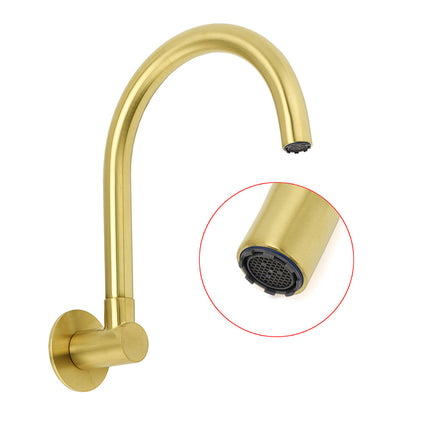 Brushed Gold Bath Tub Filler Round Gooseneck Arm Faucet Water Outlet Wall Spout.
